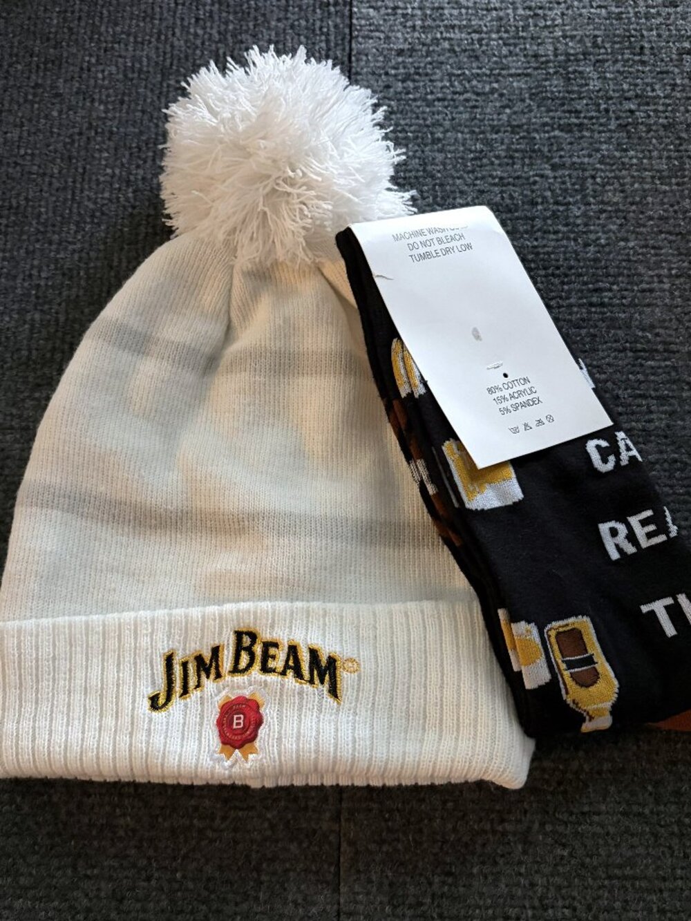 Jim Beam beanie hat & Bring Me Whiskey socks gift set bourbon lovers bundle